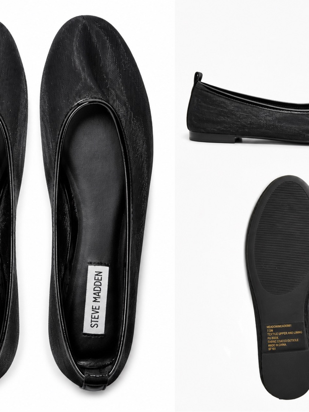 Steve Madden Black Textured Ballet Flats